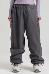 Women's Dark Gray Baggy Drawstring Durable Snow Pants